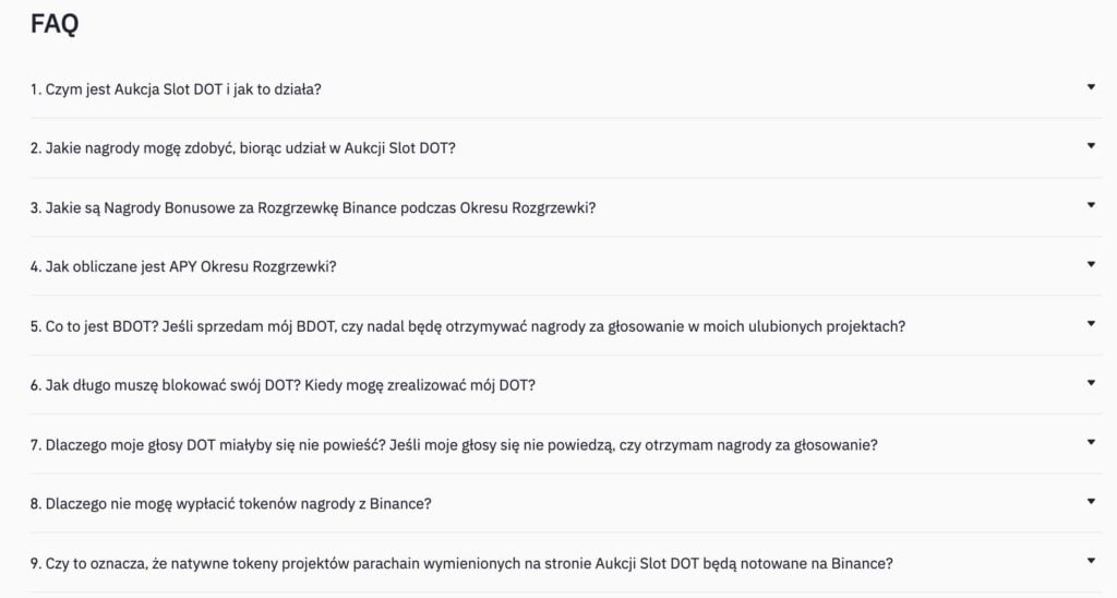 Aukcja dotslot binance faq
