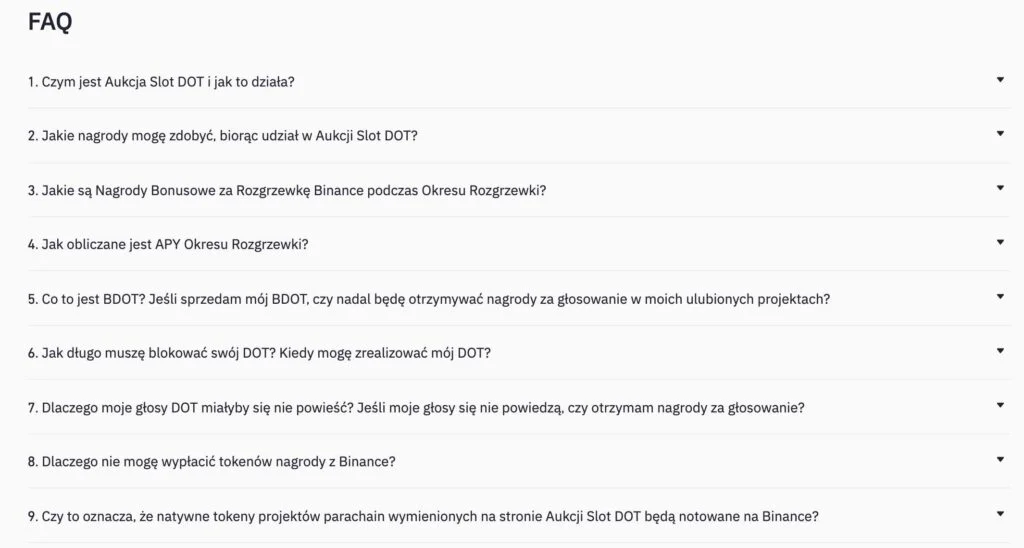 Aukcja dotslot binance faq
