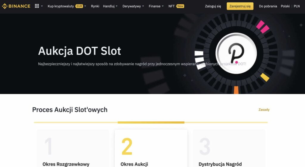 Aukcja Slot DOT polkadot binance