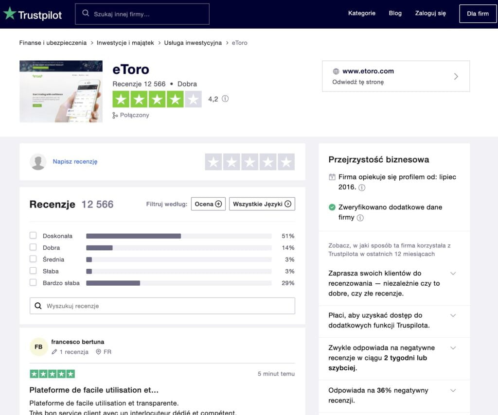 Etoro opinie trustpilot