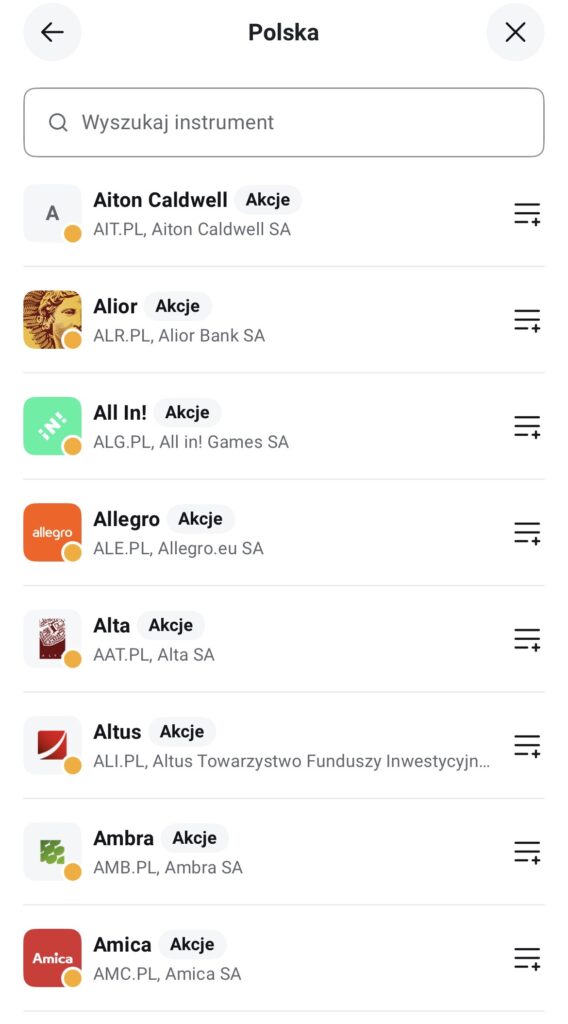 Kupno akcji Allegro w aplikacji XTB